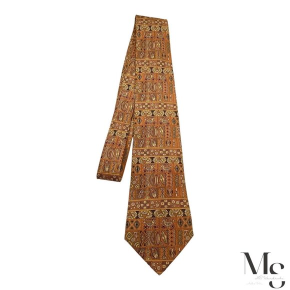 HERMES PARIS 7641 TA Orange Heiroglyphics Pattern Silk Tie France W: 3.5" E.C - Picture 7 of 7